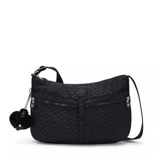 Kipling IZELLAH Medium Across Body Shoulder Bag In Signature Emblem Black
